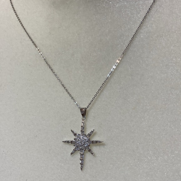 RADIANCE BY ABSOLUTE STERLING SILVER SIMULATED DIAMOND STAR PENDANT WITH CHAIN - Picture 3 of 10